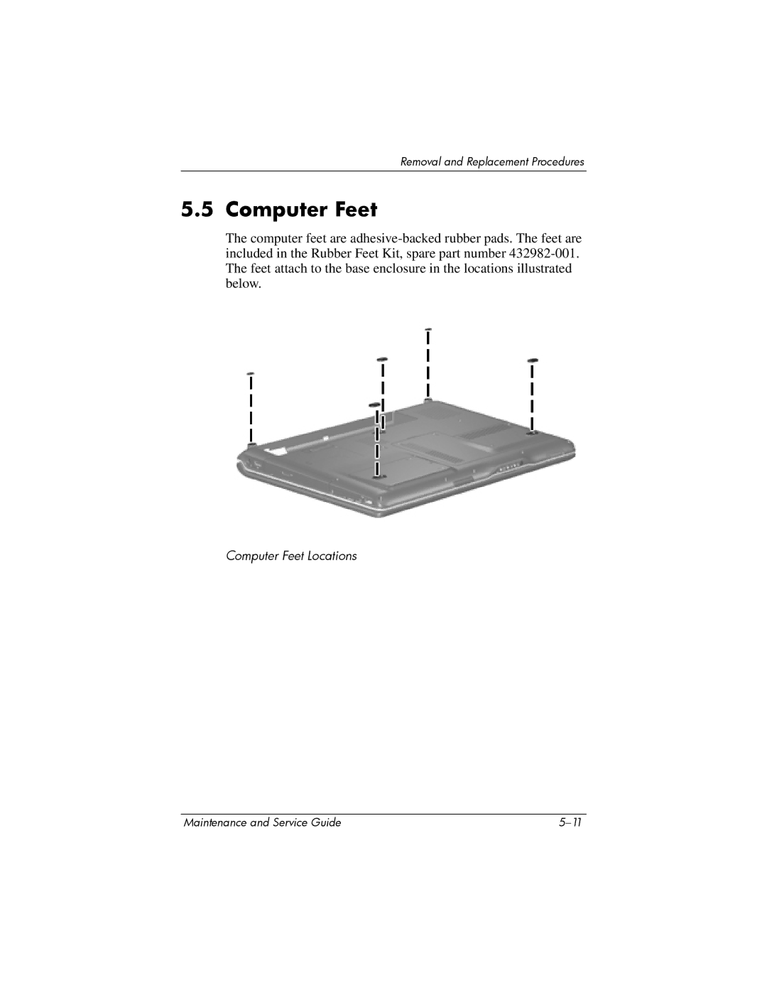 HP dv9000 manual Computer Feet 