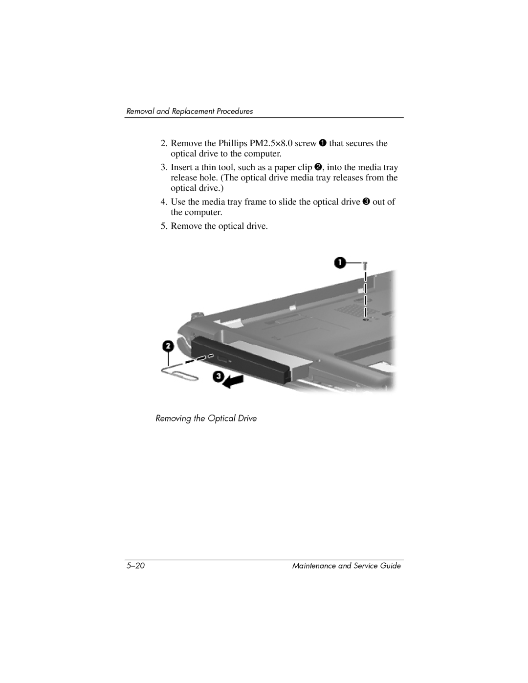 HP dv9000 manual Removing the Optical Drive 