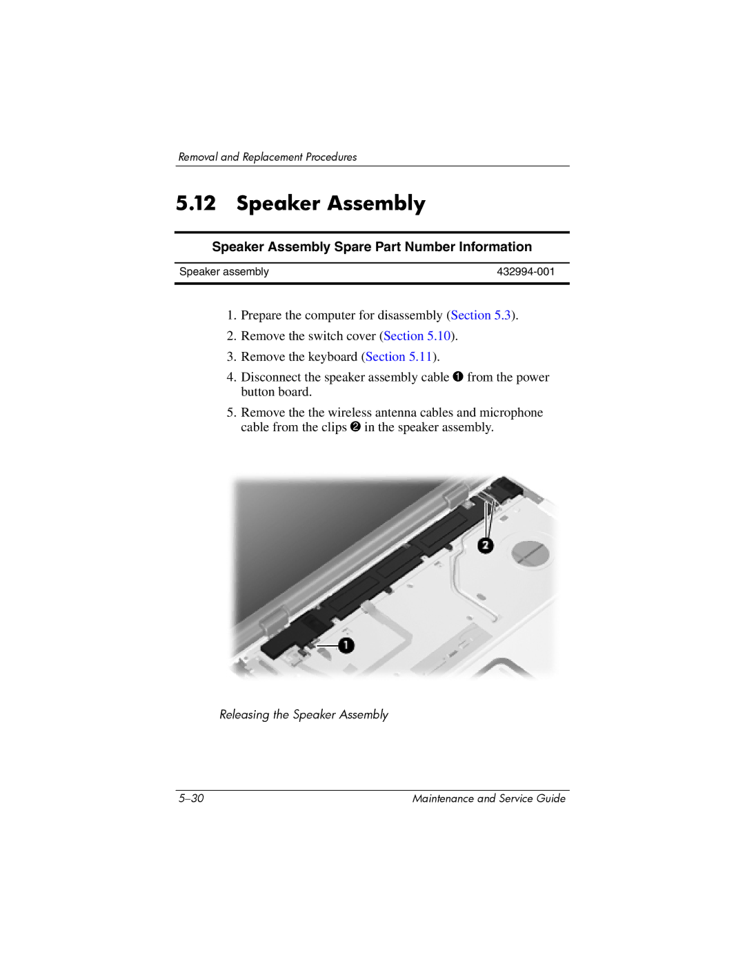 HP dv9000 manual Speaker Assembly Spare Part Number Information 