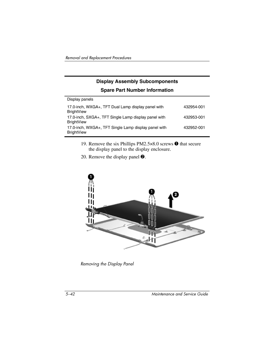 HP dv9000 manual Removing the Display Panel 