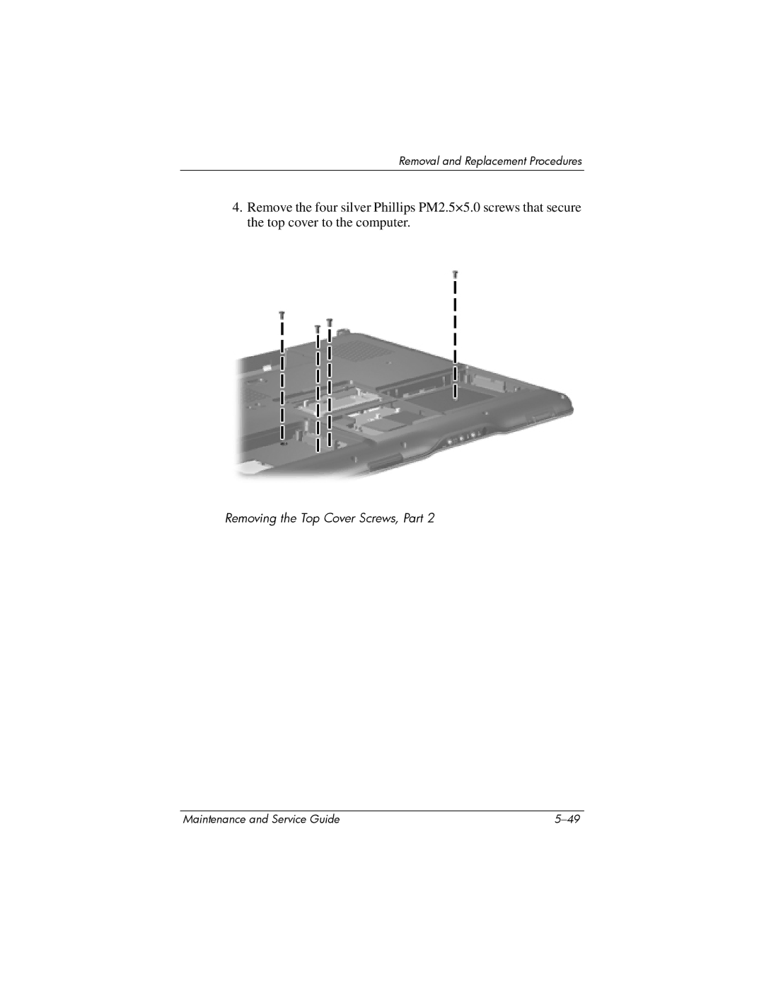 HP dv9000 manual Removing the Top Cover Screws, Part 