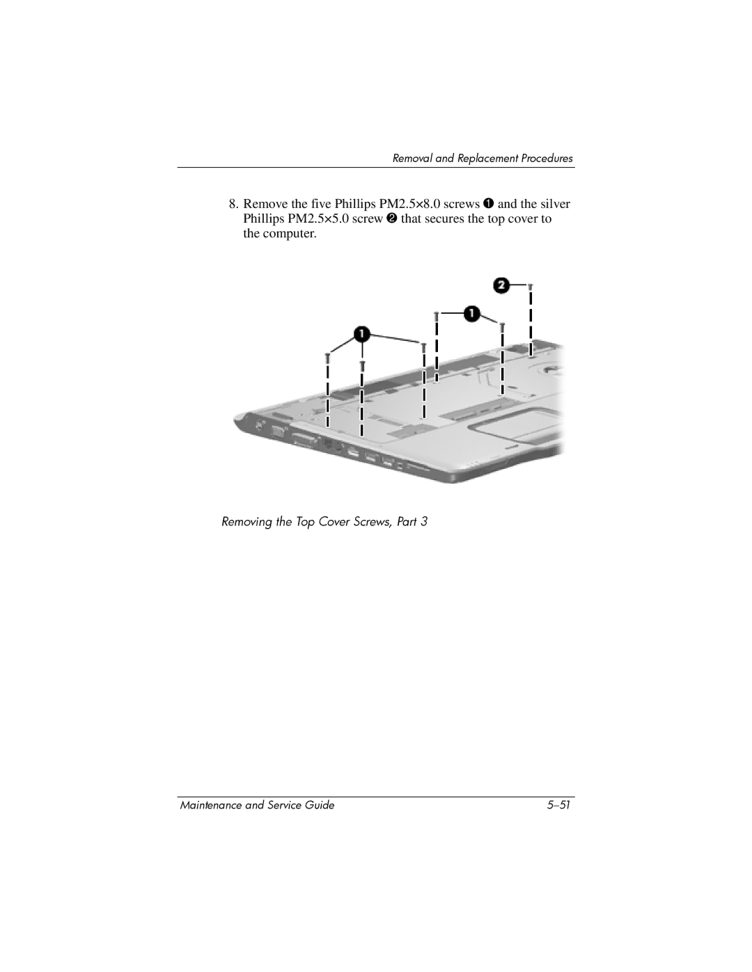 HP dv9000 manual Removing the Top Cover Screws, Part 