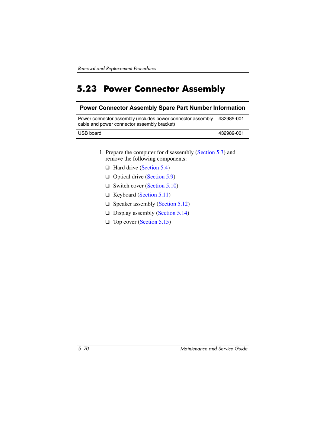 HP dv9000 manual Power Connector Assembly Spare Part Number Information 