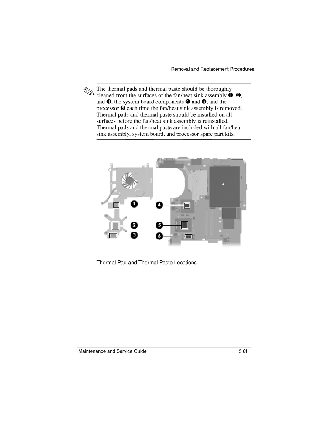 HP dv9000 manual Thermal Pad and Thermal Paste Locations 