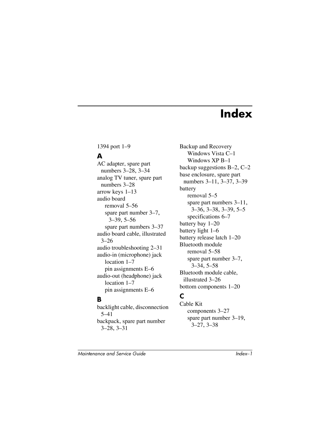 HP dv9000 manual Index 