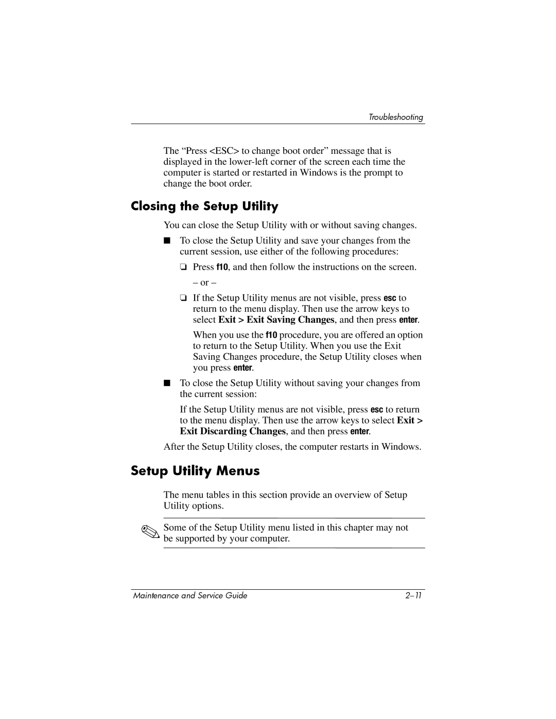 HP dv9000 manual Setup Utility Menus 