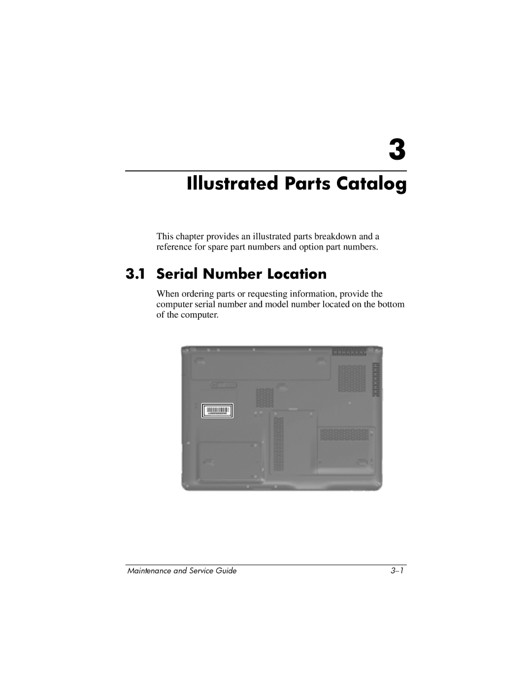 HP dv9000 manual Illustrated Parts Catalog, Serial Number Location 