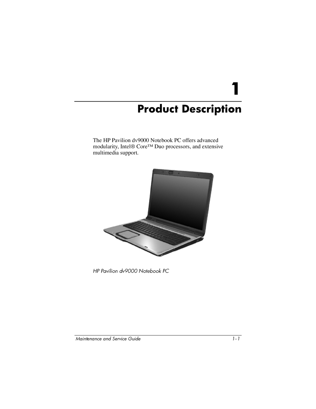 HP dv9000 manual Product Description 