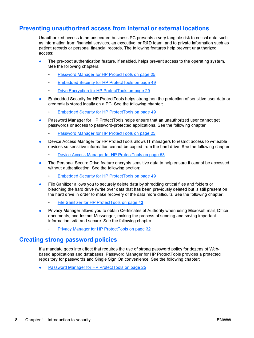 HP dx2030 manual Creating strong password policies, Password Manager for HP ProtectTools on 
