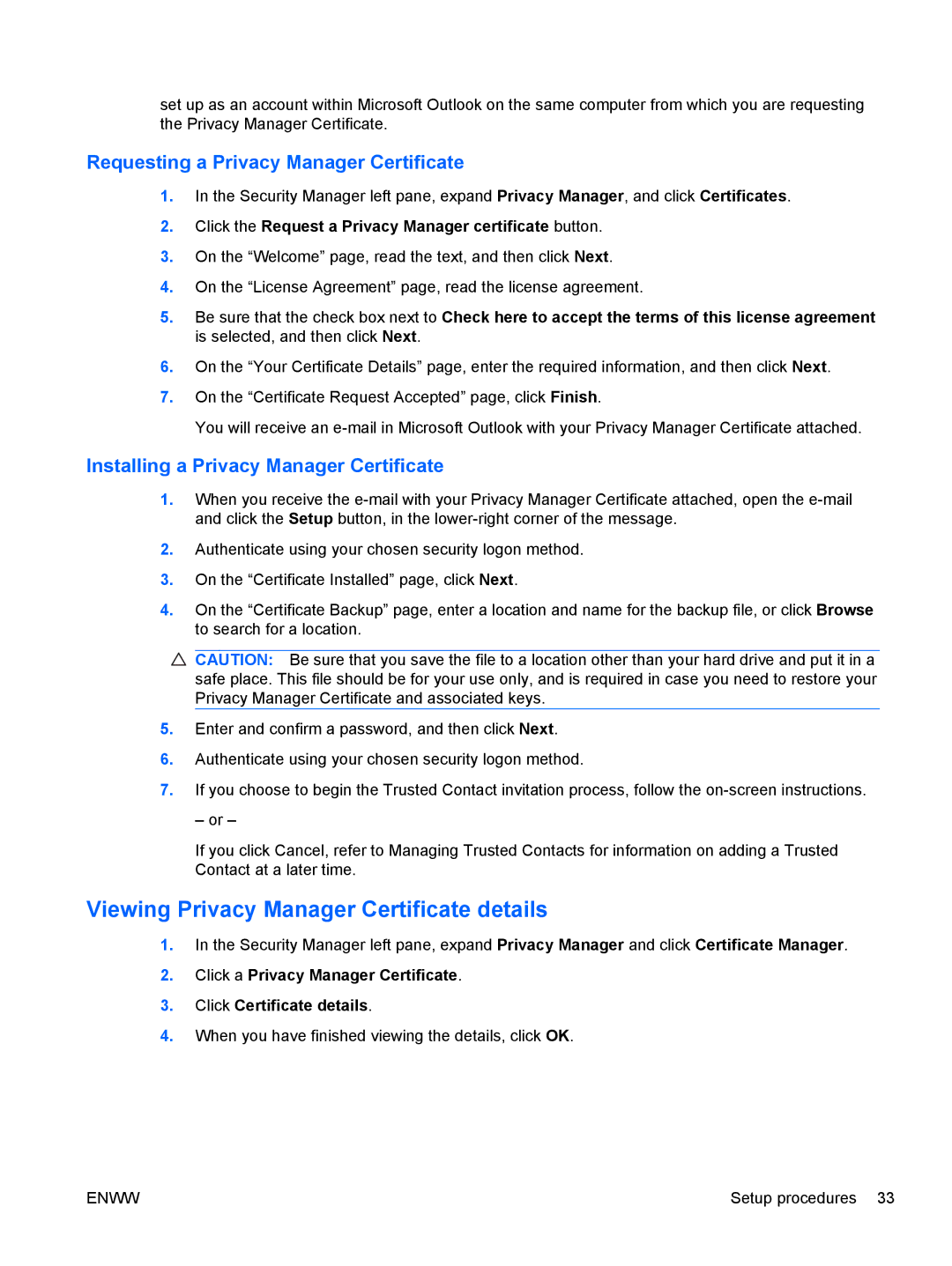 HP dx2030 manual Viewing Privacy Manager Certificate details, Requesting a Privacy Manager Certificate 