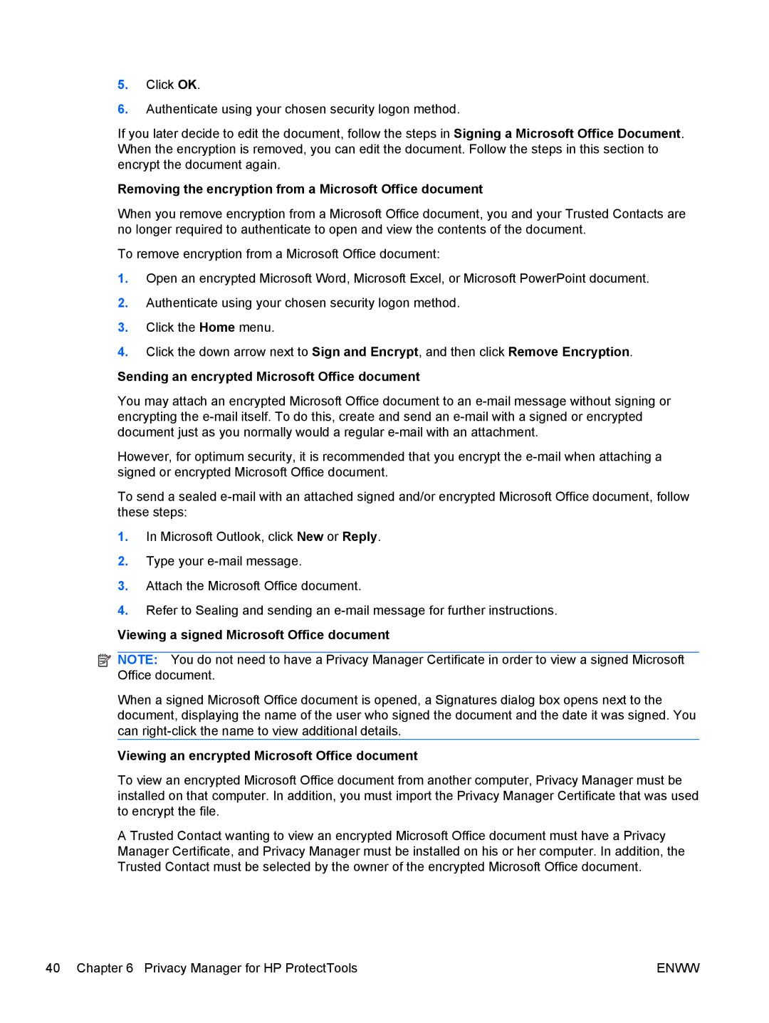 HP dx2030 manual Removing the encryption from a Microsoft Office document, Sending an encrypted Microsoft Office document 