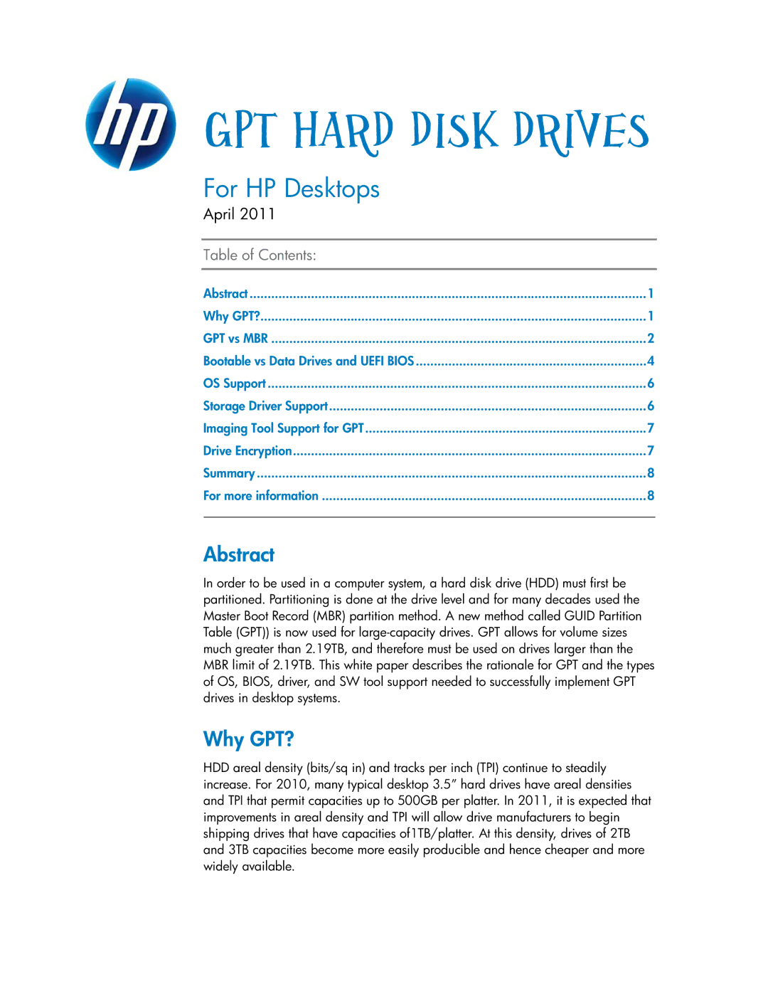 HP dx2030 manual Abstract, Why GPT? 