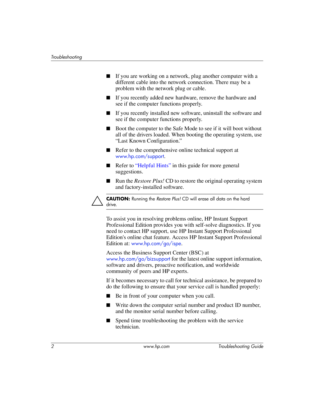 HP dx2200 manual Troubleshooting 