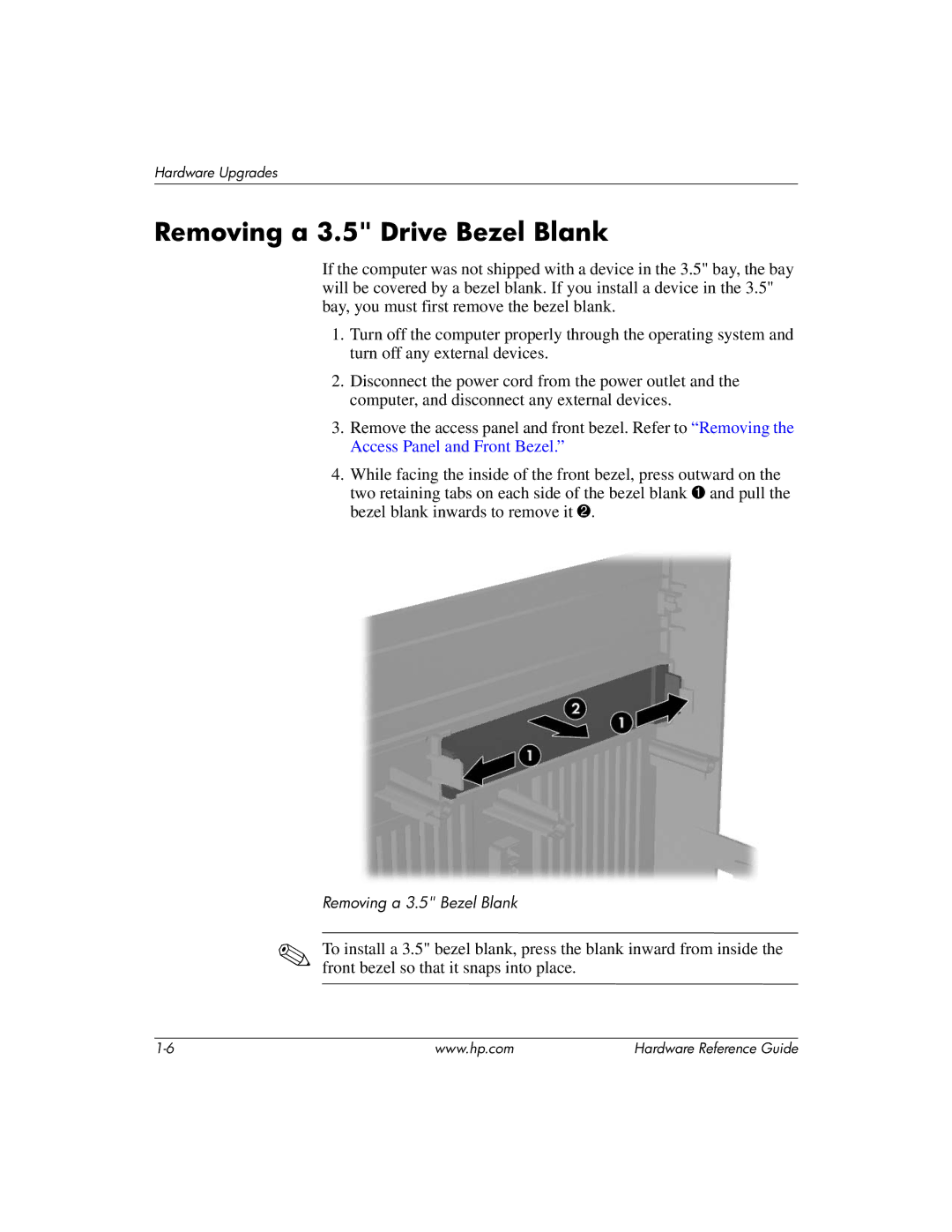 HP dx2200 manual Removing a 3.5 Drive Bezel Blank 