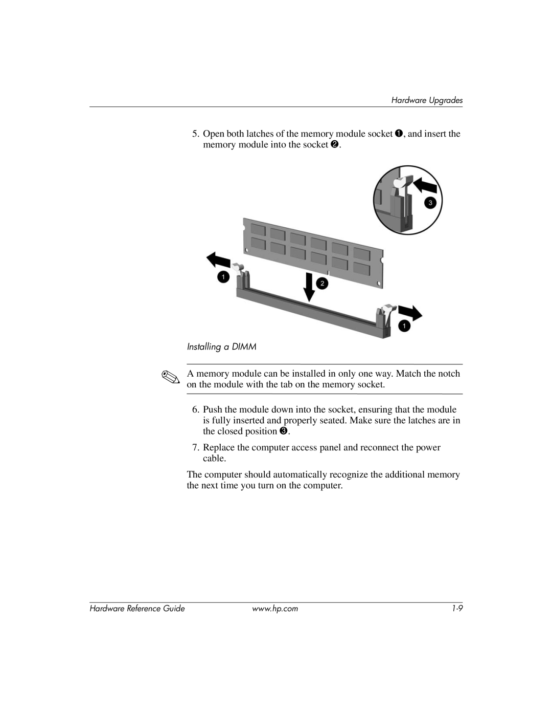 HP dx2200 manual Installing a Dimm 