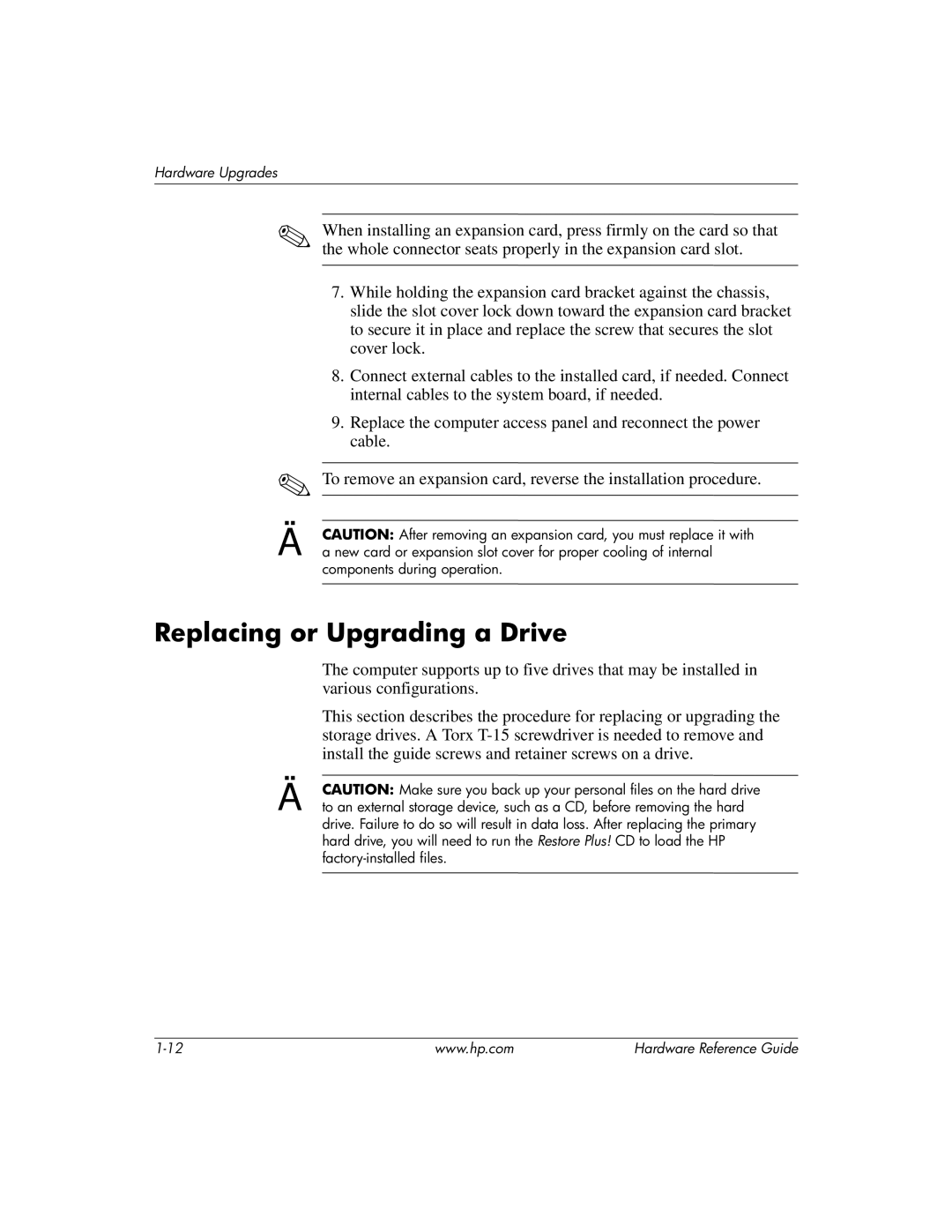 HP dx2200 manual Replacing or Upgrading a Drive 