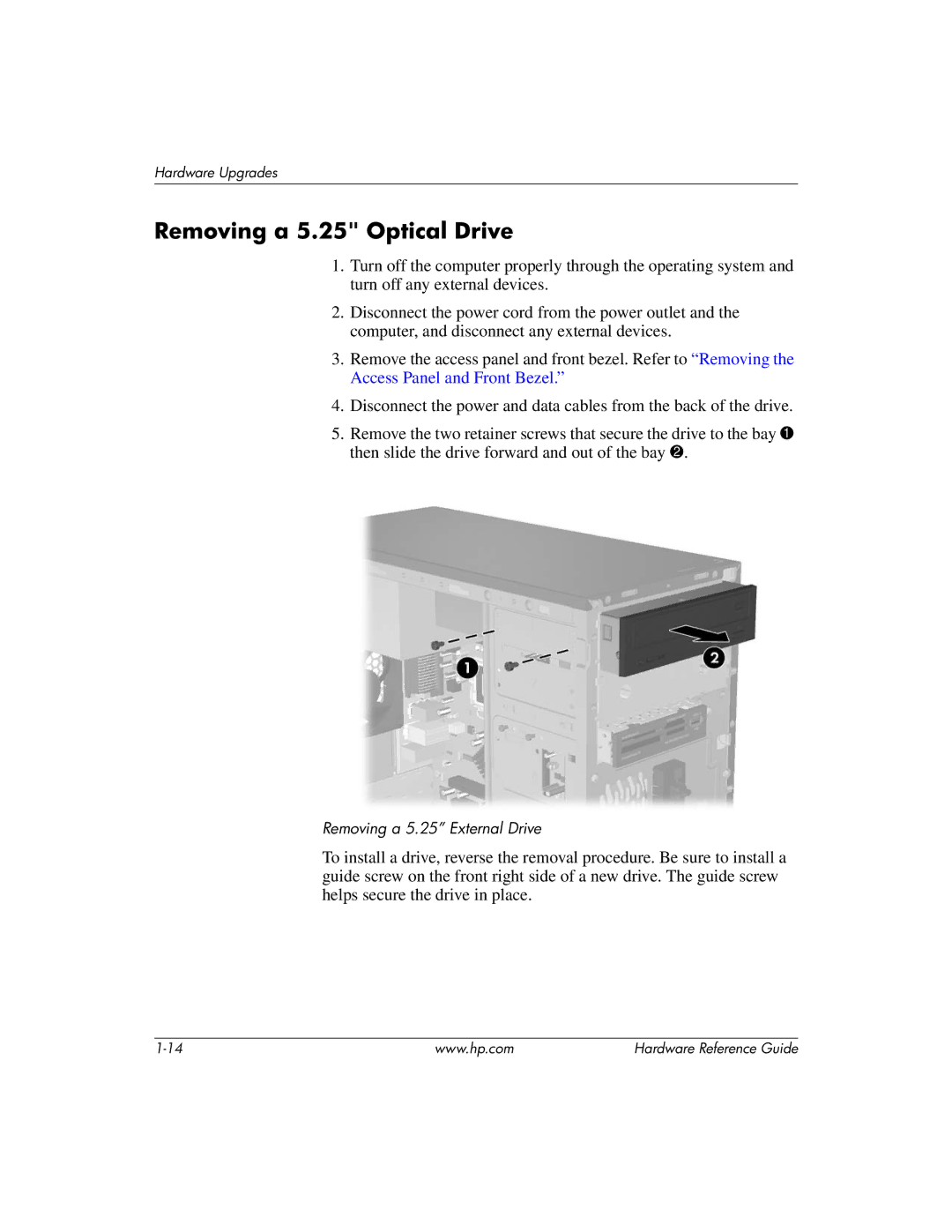 HP dx2200 manual Removing a 5.25 Optical Drive 