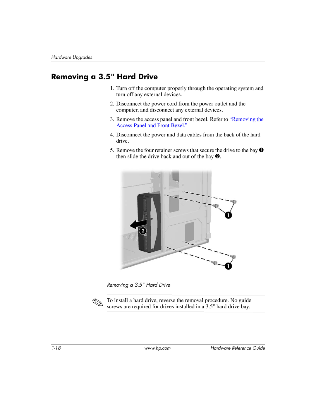 HP dx2200 manual Removing a 3.5 Hard Drive 