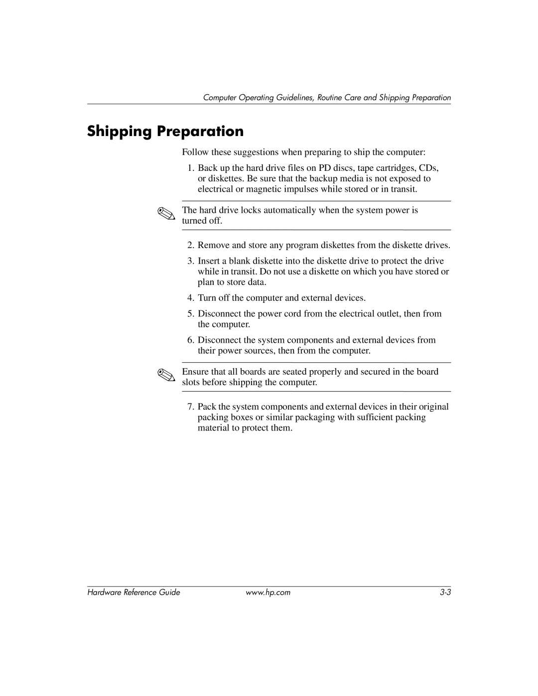 HP dx2200 manual Shipping Preparation 