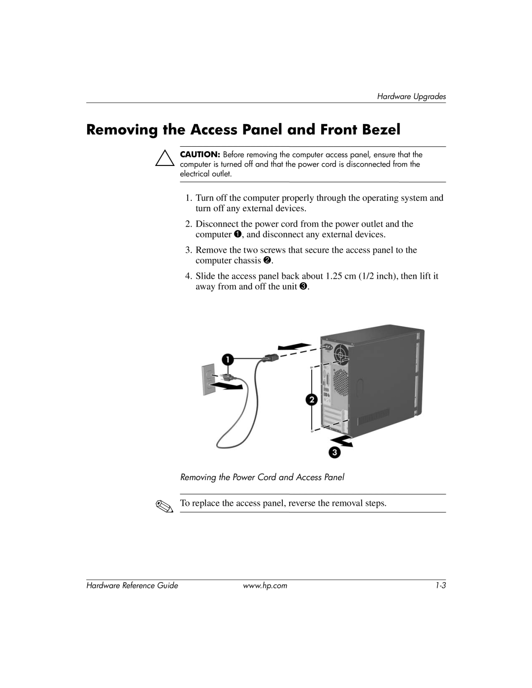 HP dx2200 manual Removing the Access Panel and Front Bezel 