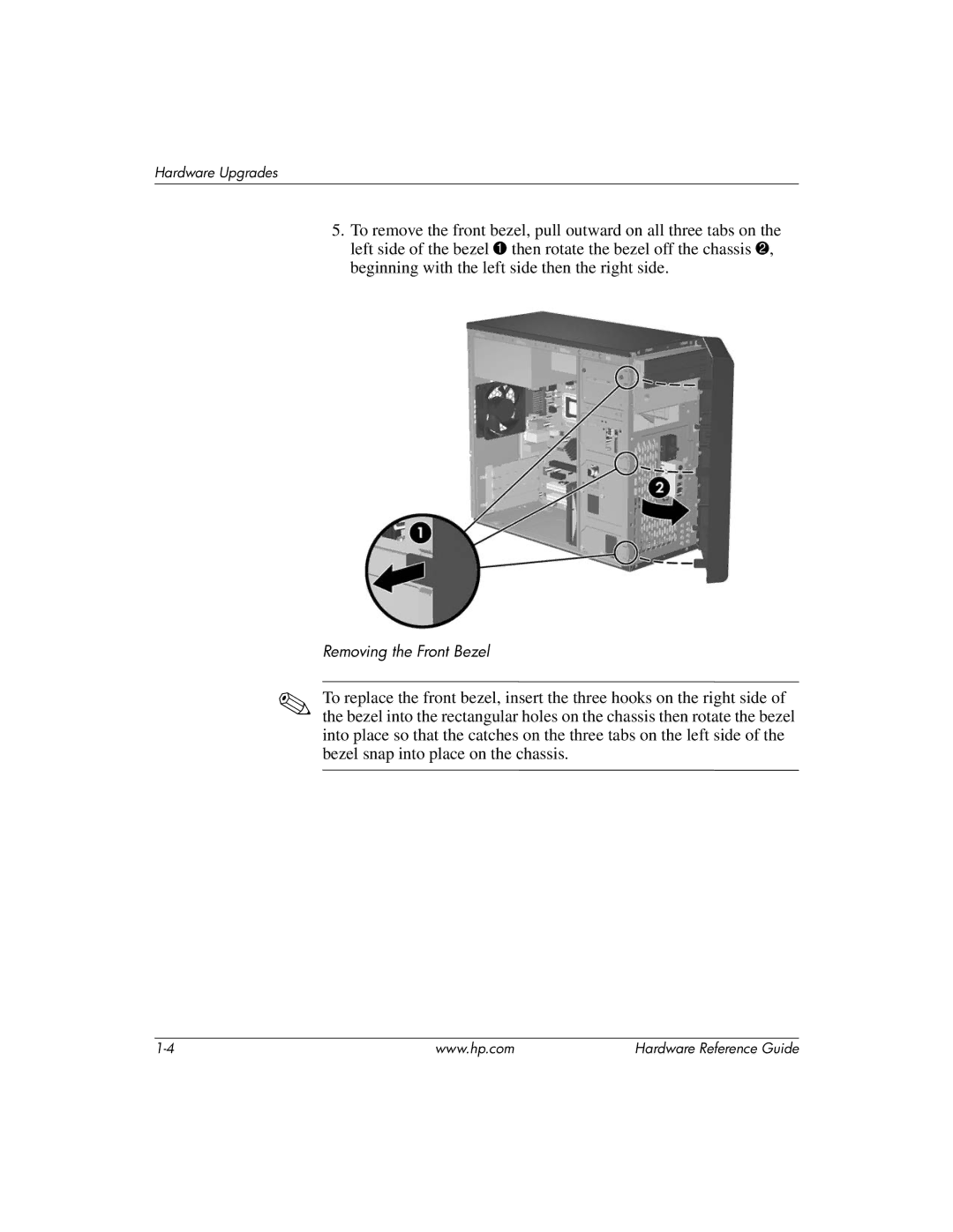 HP dx2200 manual Removing the Front Bezel 