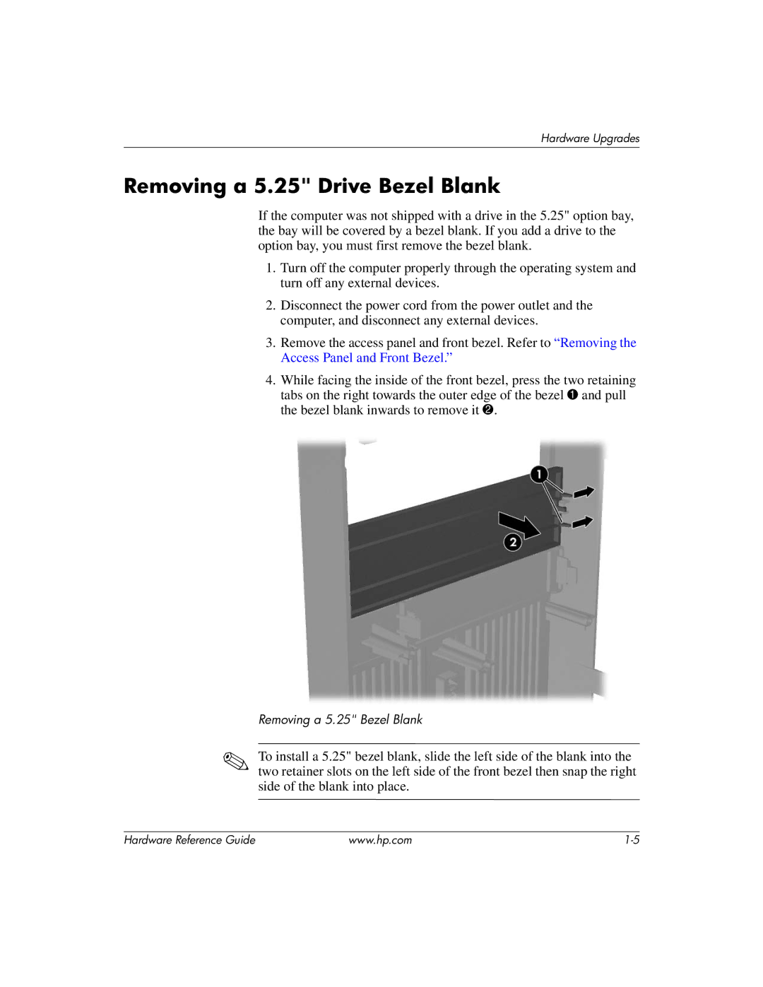 HP dx2200 manual Removing a 5.25 Drive Bezel Blank 