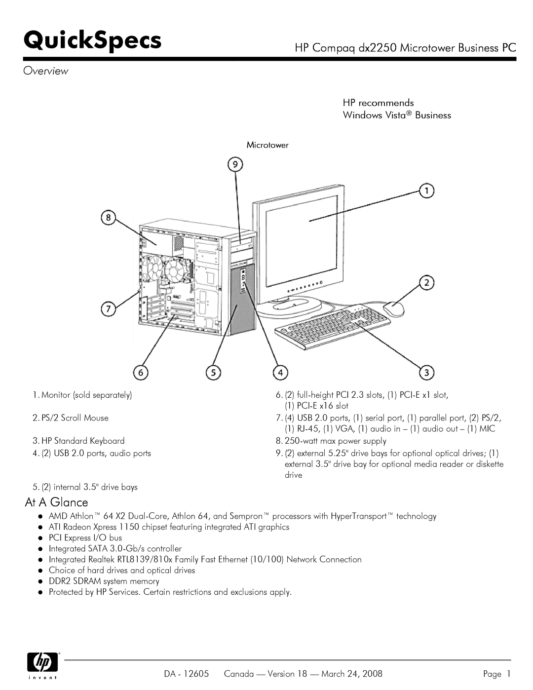 HP DX2250 manual Overview, Microtower 