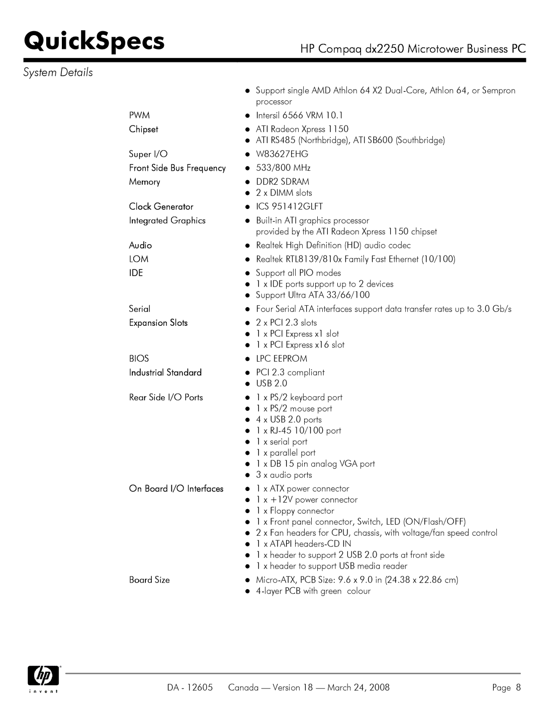 HP DX2250 manual Pwm, Lom, Ide, Bios 