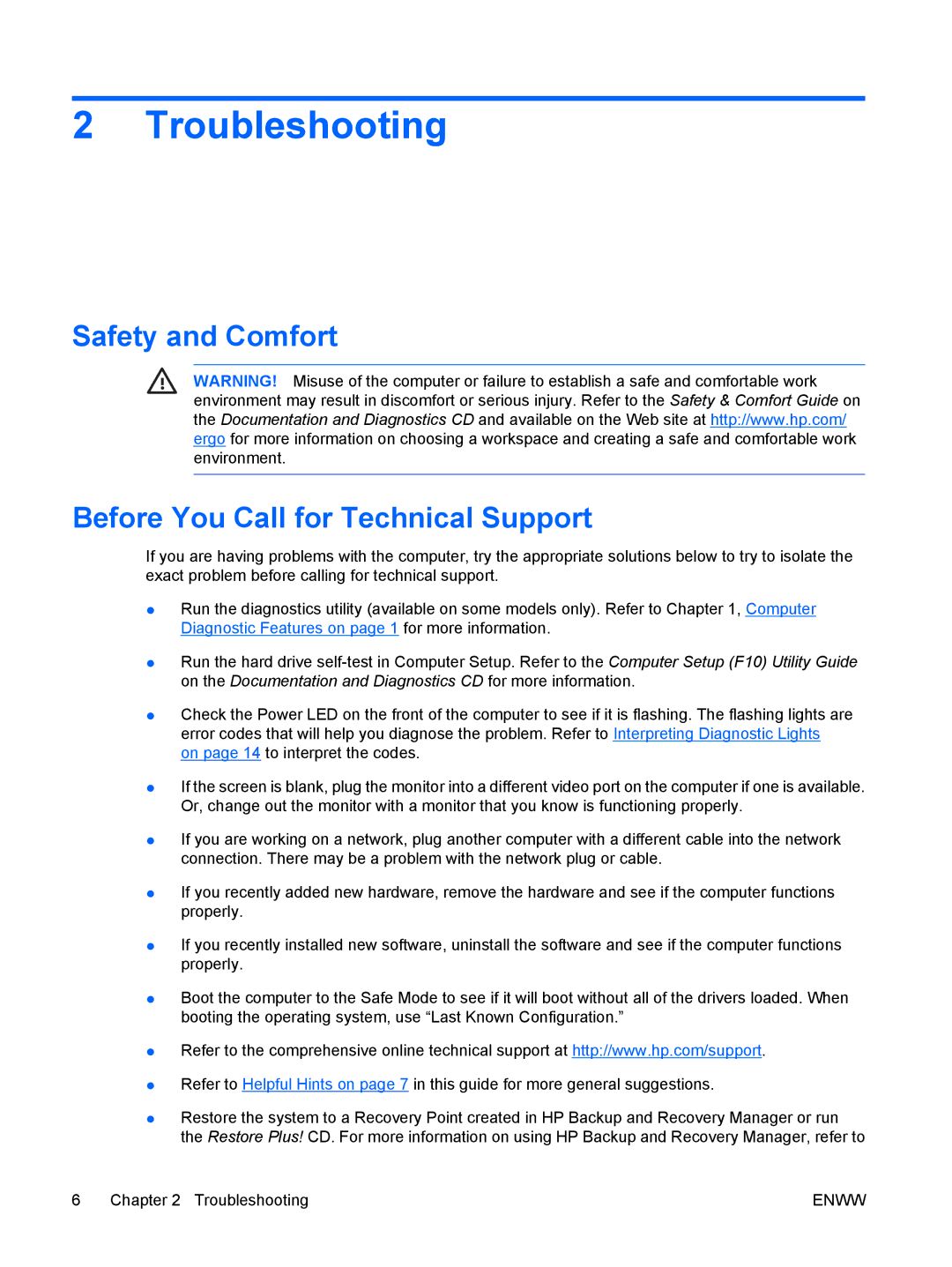 HP DX2250 manual Troubleshooting, Safety and Comfort Before You Call for Technical Support 