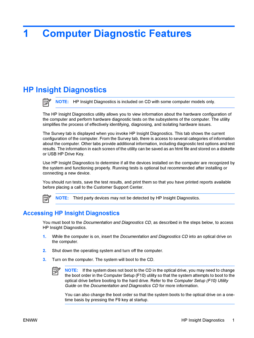 HP DX2250 manual Accessing HP Insight Diagnostics 