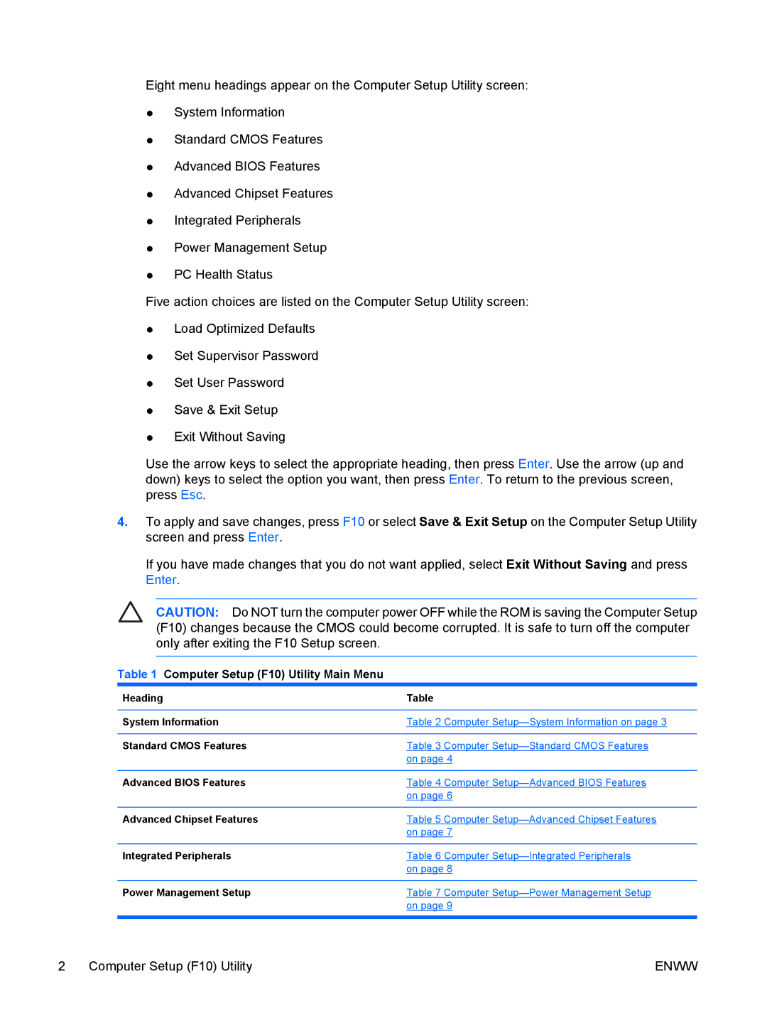 HP DX2250 manual Computer Setup F10 Utility Main Menu 