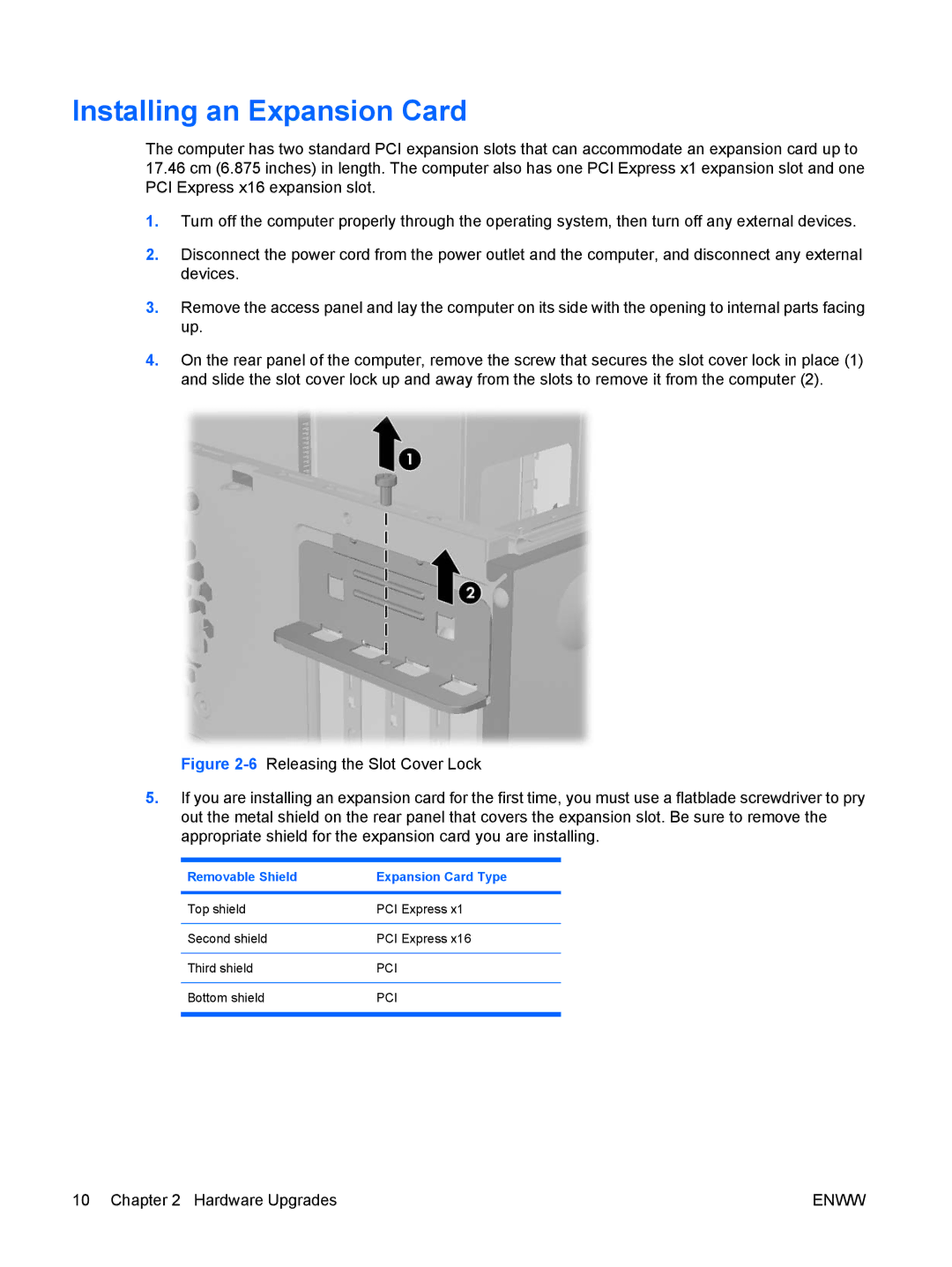 HP DX2250 manual Installing an Expansion Card 