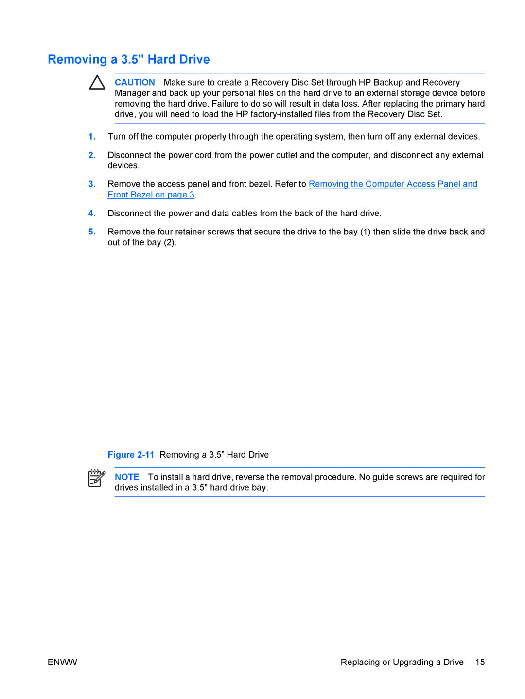 HP DX2250 manual 11Removing a 3.5 Hard Drive 