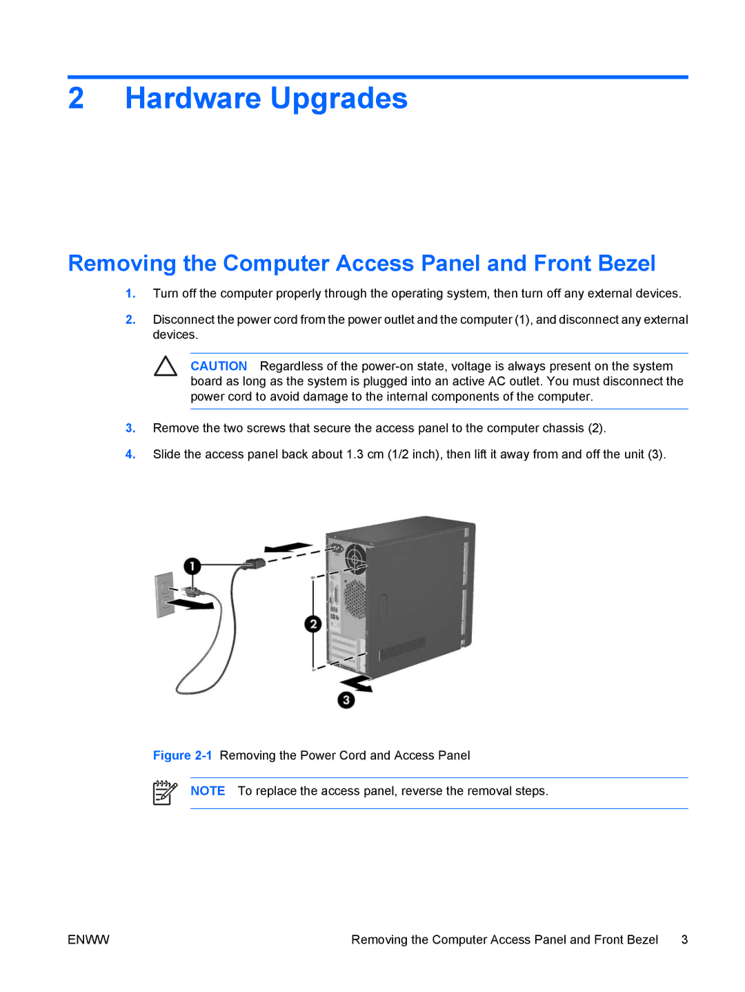 HP DX2250 manual Hardware Upgrades, Removing the Computer Access Panel and Front Bezel 