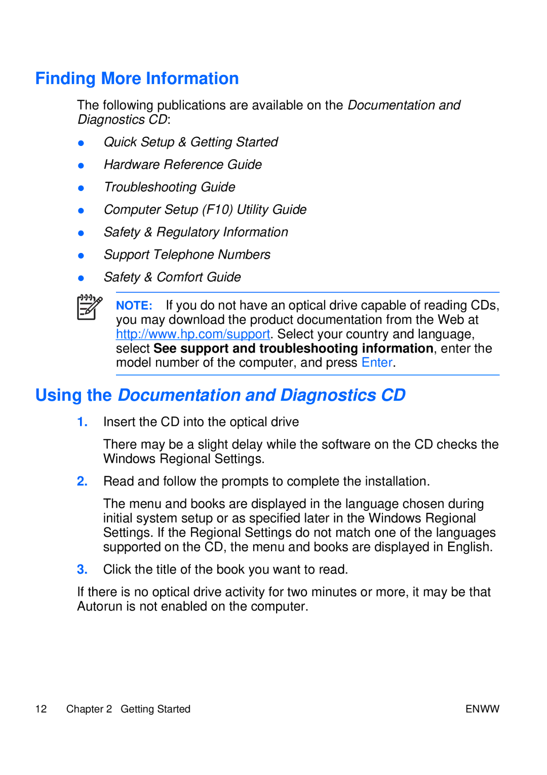 HP DX2250 manual Finding More Information, Using the Documentation and Diagnostics CD 