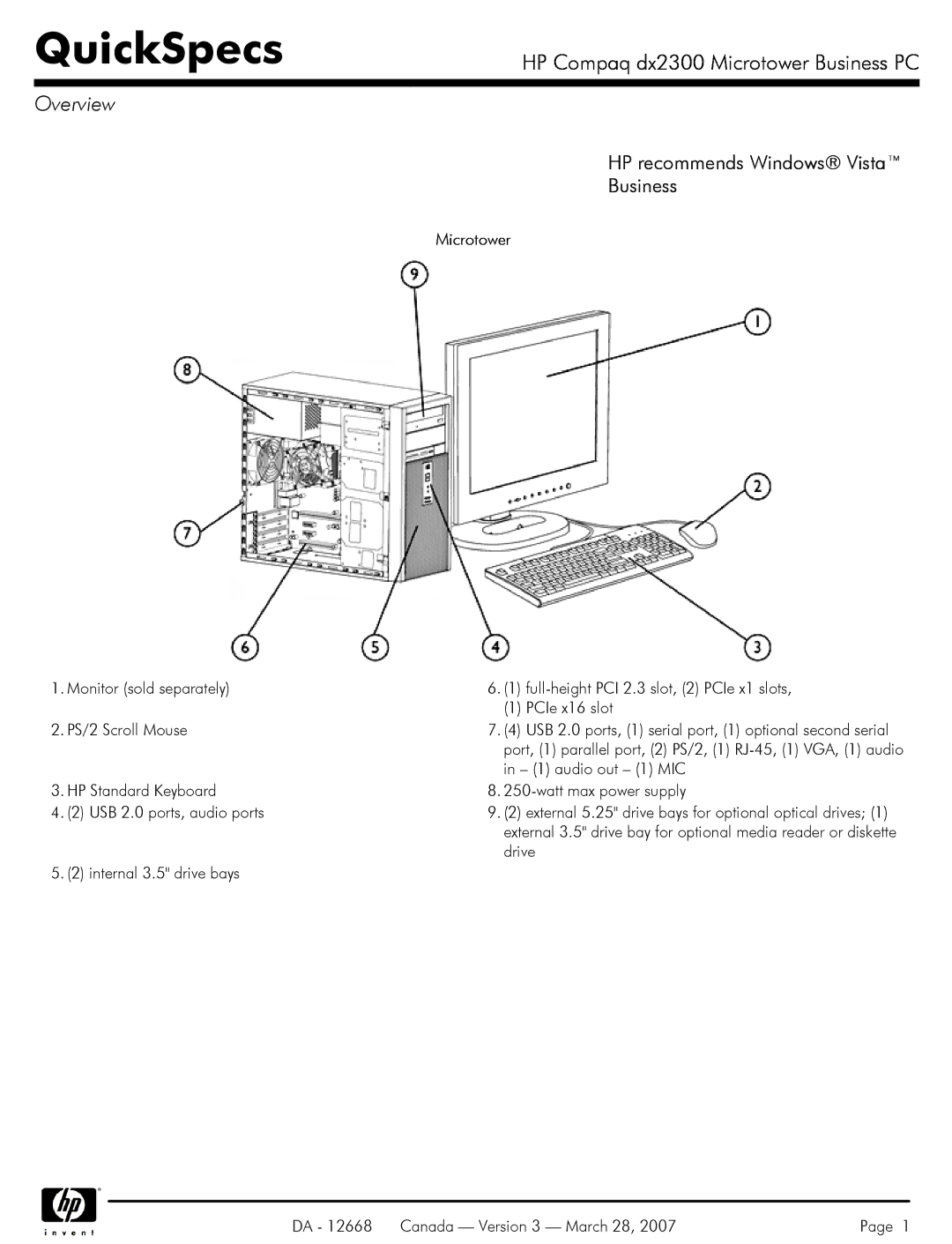 HP DX2300 manual Overview, Microtower 