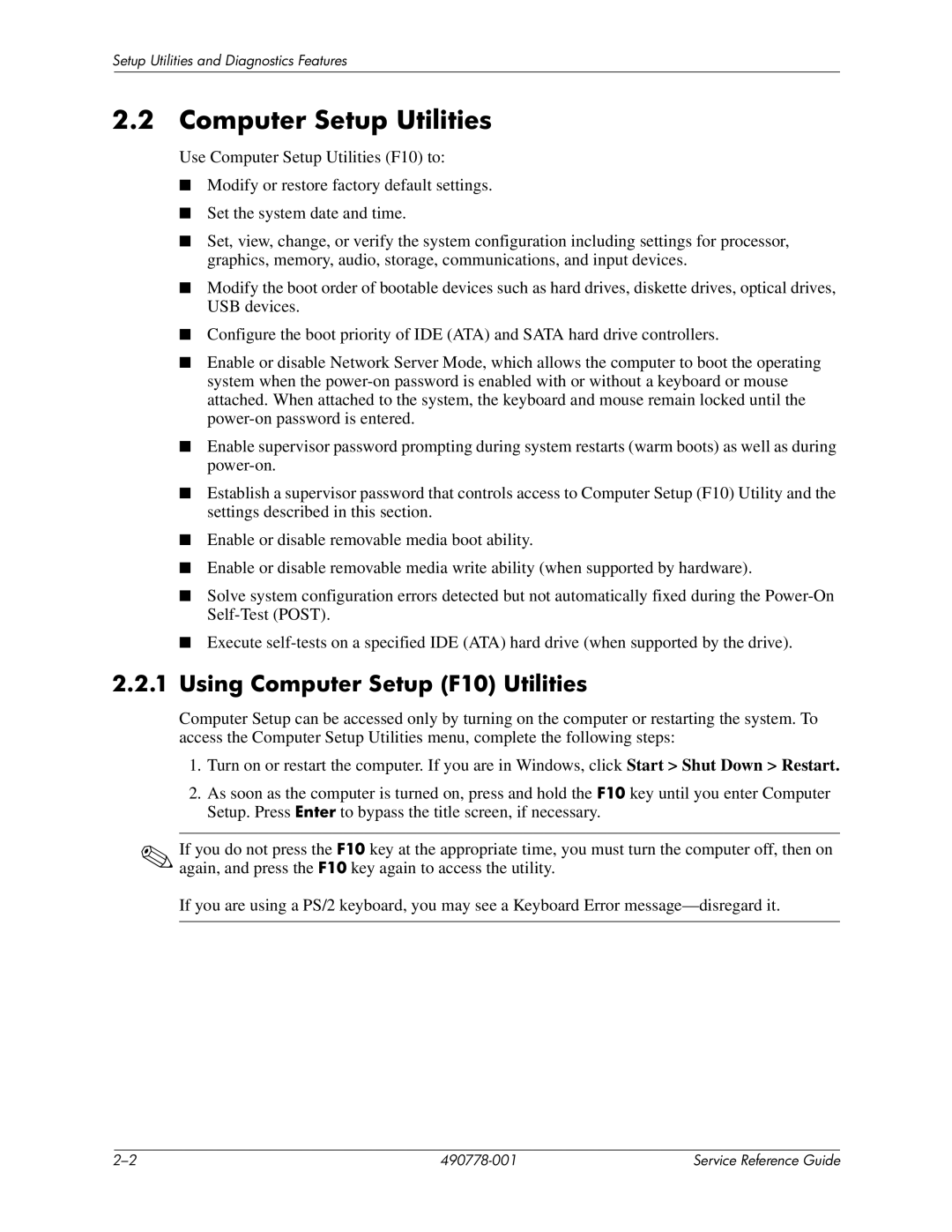 HP dx2310 manual Computer Setup Utilities, Using Computer Setup F10 Utilities 