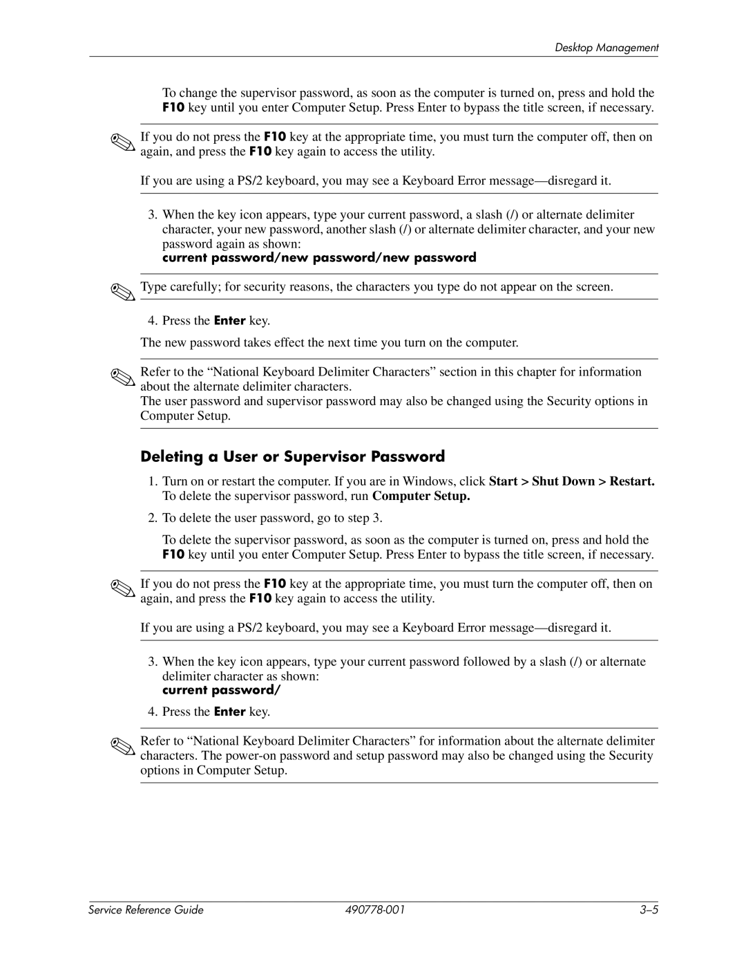 HP dx2310 manual Current password/new password/new password 