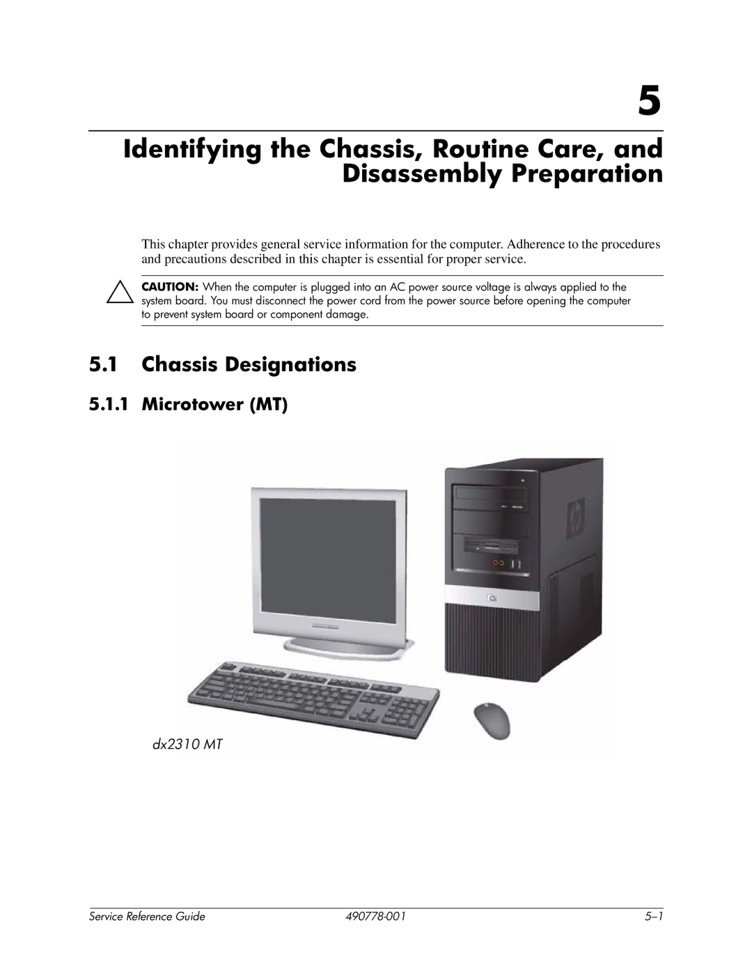 HP dx2310 manual Chassis Designations, Microtower MT 