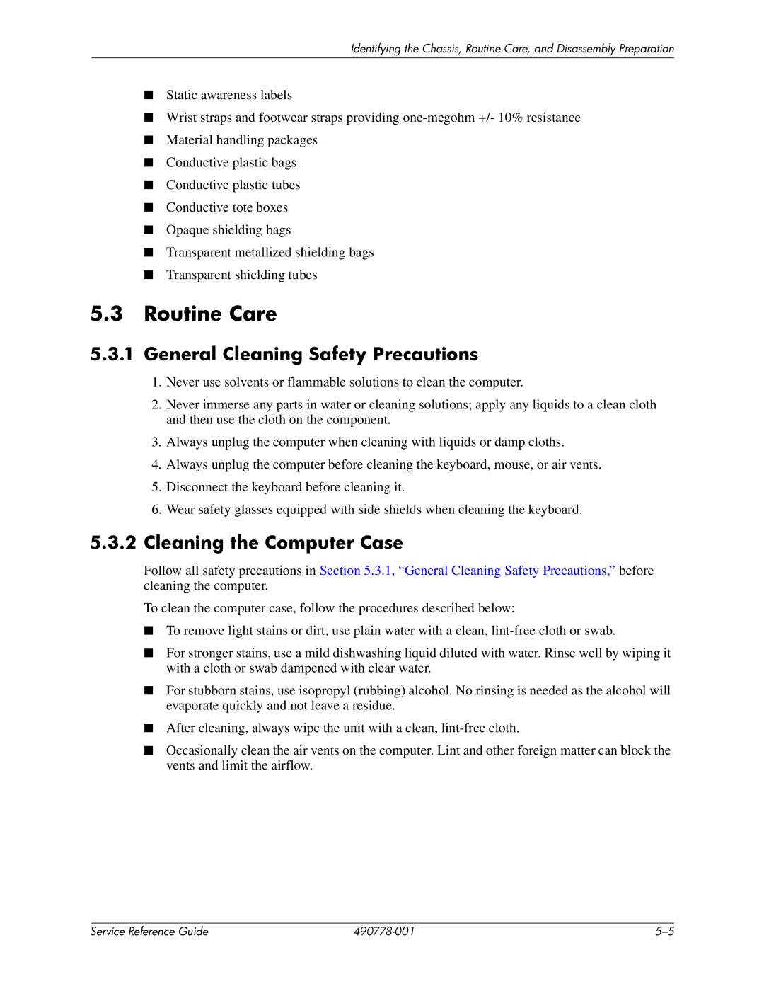 HP dx2310 manual Routine Care, General Cleaning Safety Precautions, Cleaning the Computer Case 