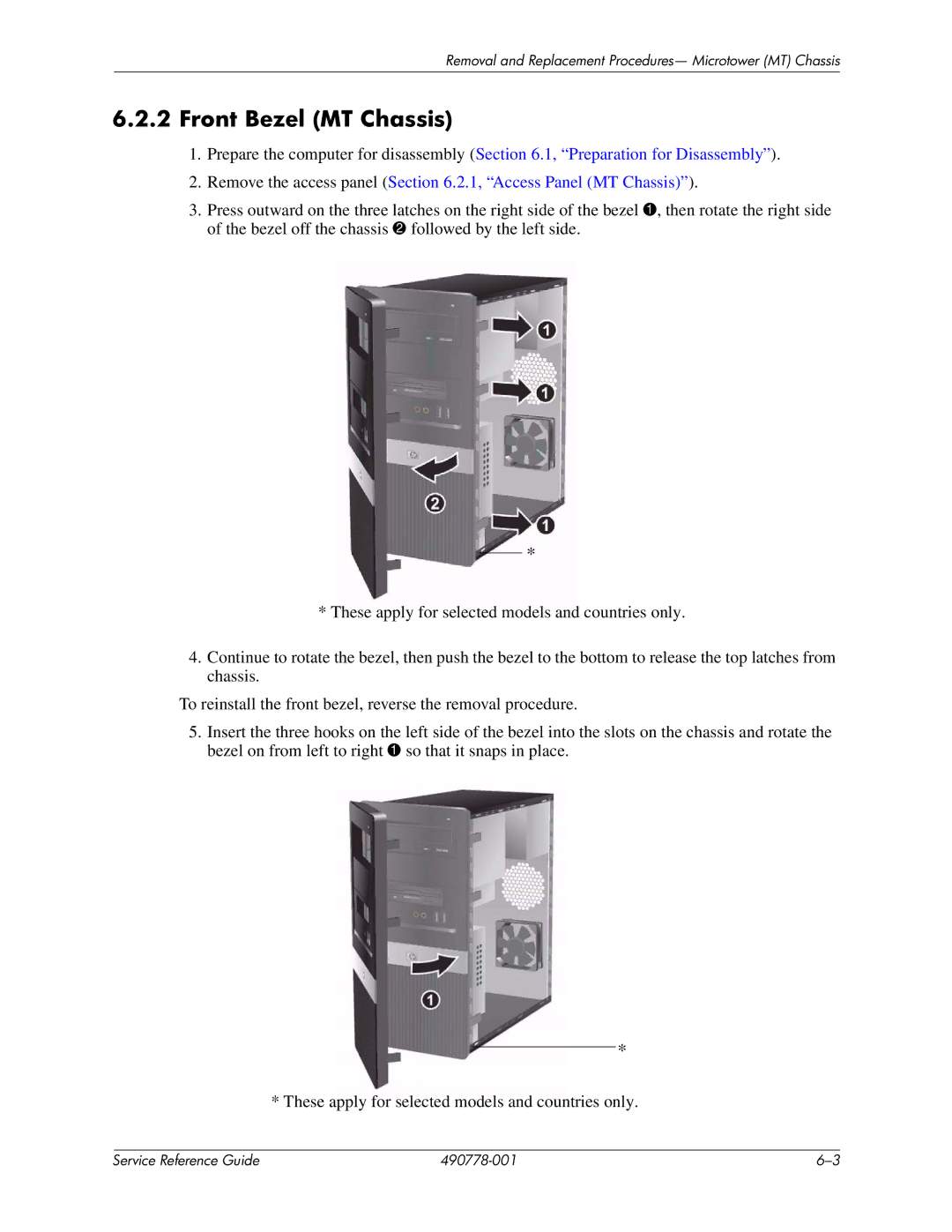 HP dx2310 manual Front Bezel MT Chassis 