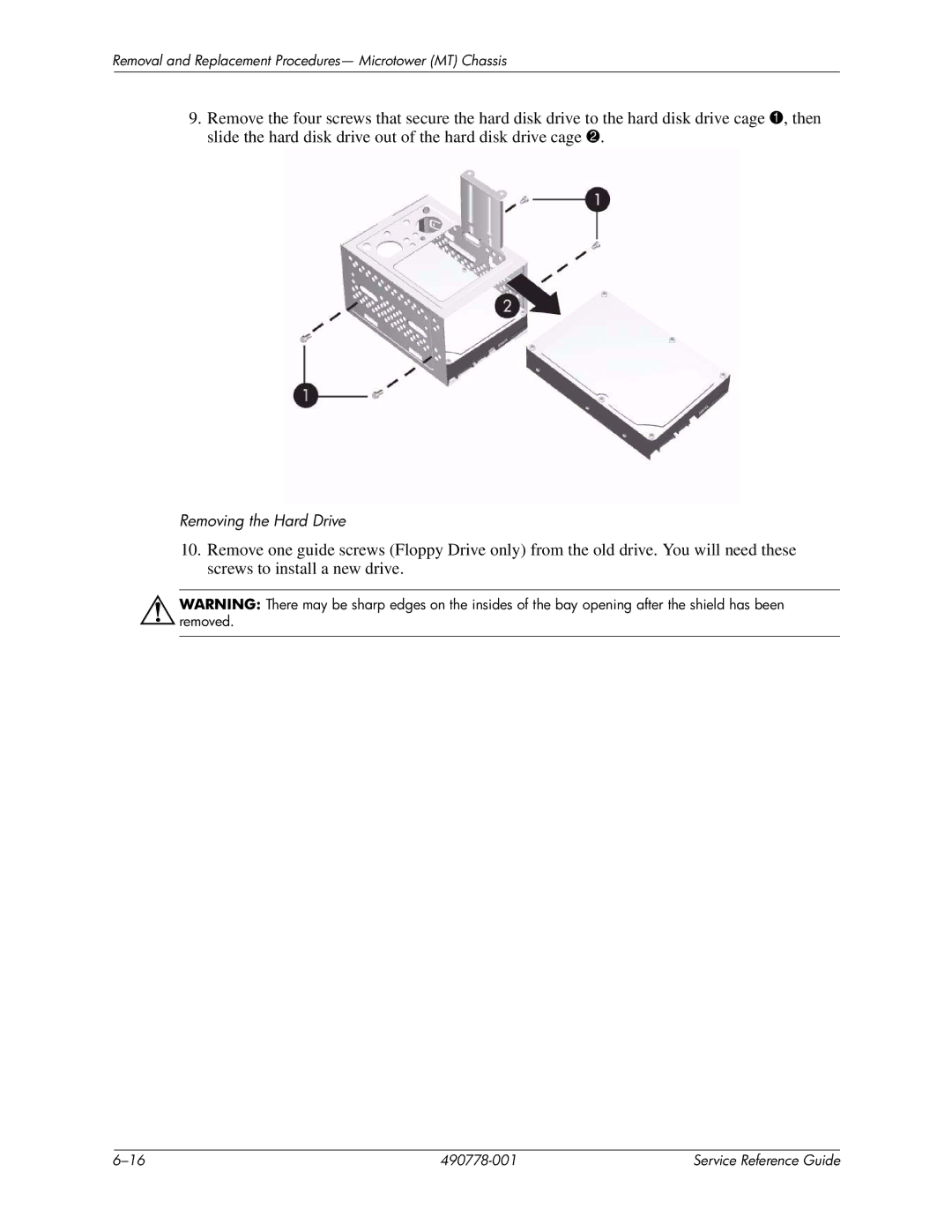 HP dx2310 manual Removing the Hard Drive 