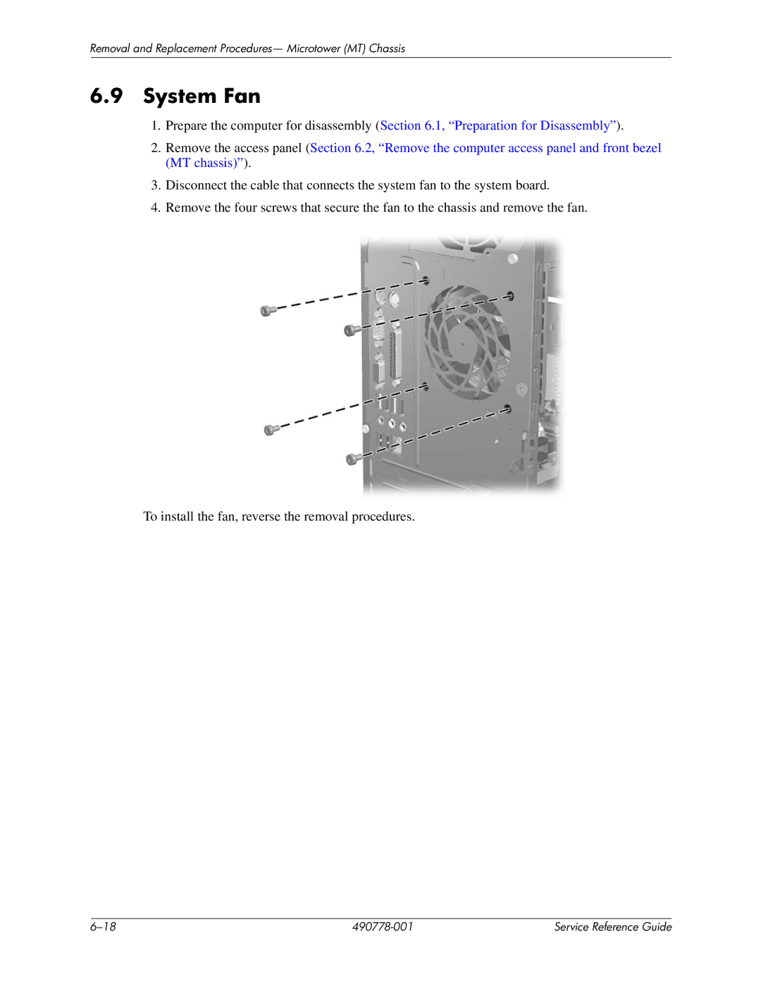 HP dx2310 manual System Fan 