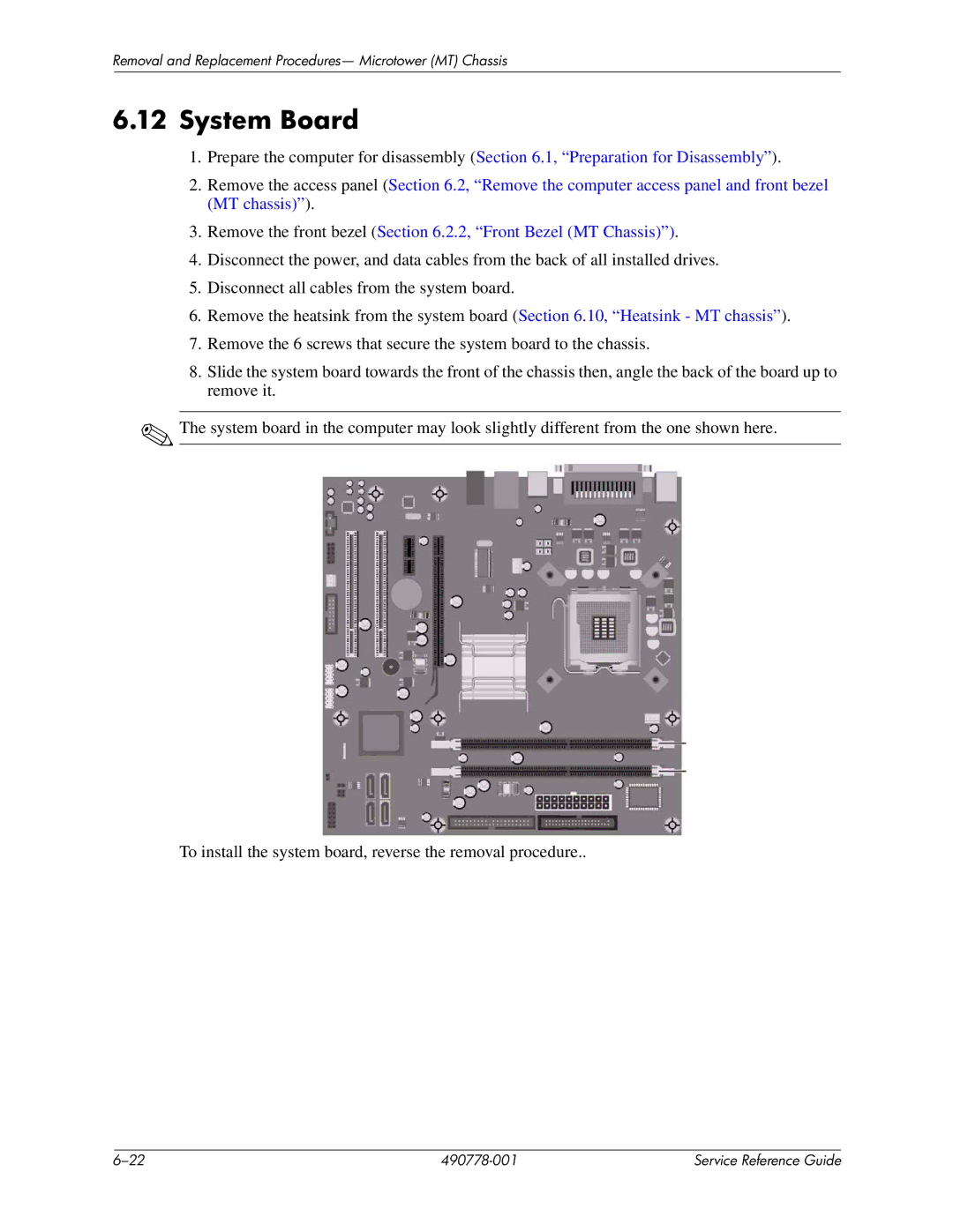 HP dx2310 manual System Board 