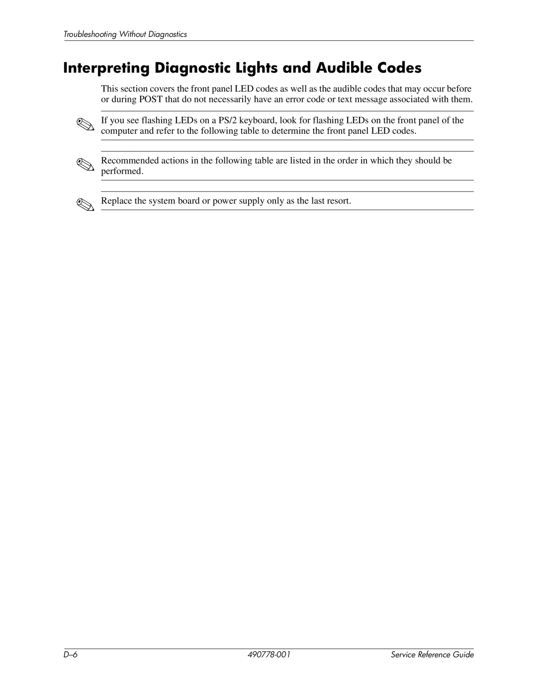 HP dx2310 manual Interpreting Diagnostic Lights and Audible Codes 