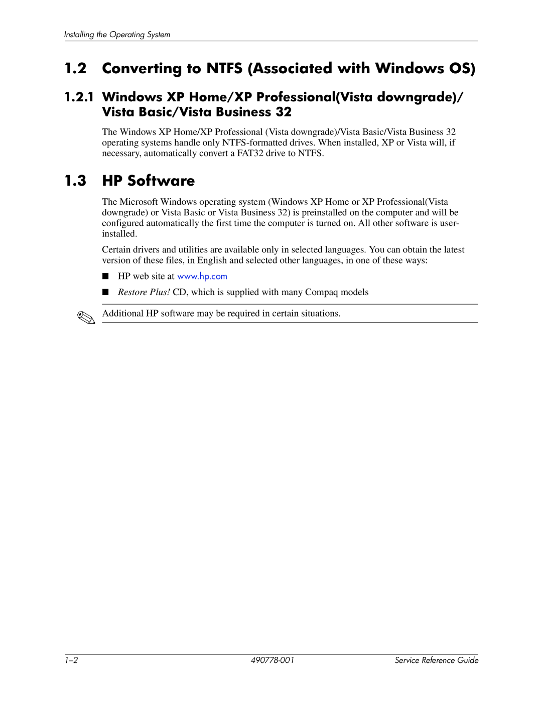 HP dx2310 manual Converting to Ntfs Associated with Windows OS, HP Software 