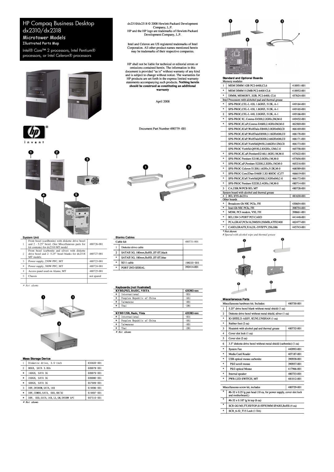 HP manual HP Compaq Business Desktop dx2310/dx2318, Microtower Models, Illustrated Parts Map, Development Company, L.P 