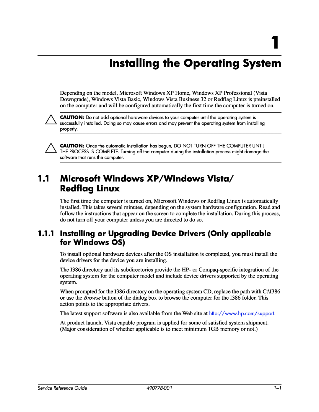HP dx2310 manual Installing the Operating System, Microsoft Windows XP/Windows Vista/ Redflag Linux 