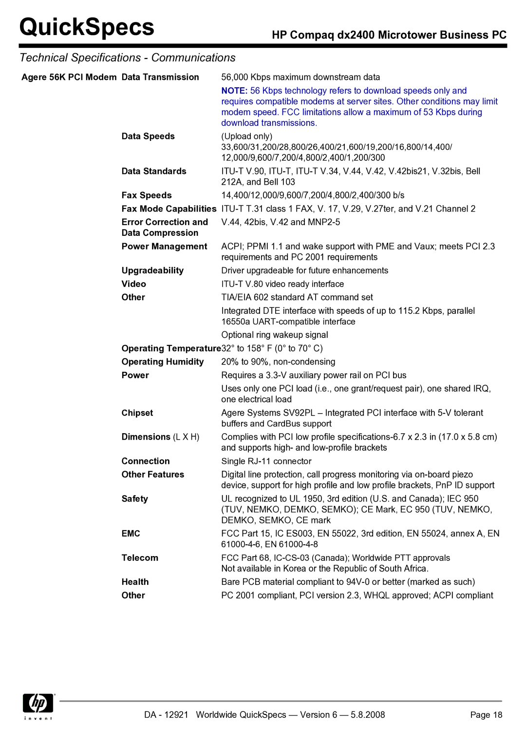 HP dx2400 manual Emc 