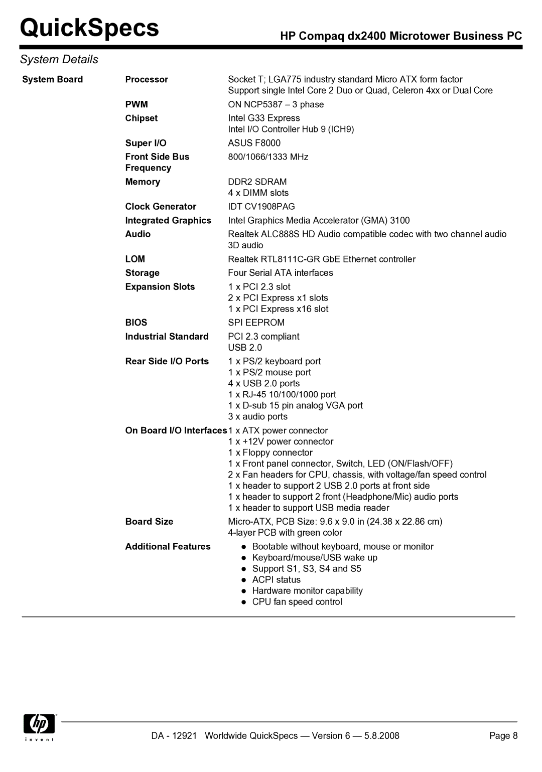 HP dx2400 manual Pwm, Lom, Bios 